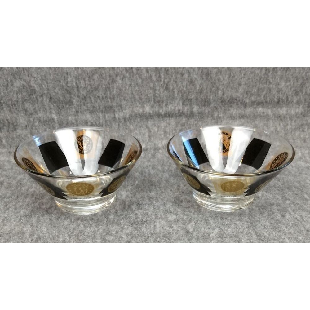 MCM Black & Gold Coin Glass Bowls Vintage Mid Century Modern Set of‎ 2
